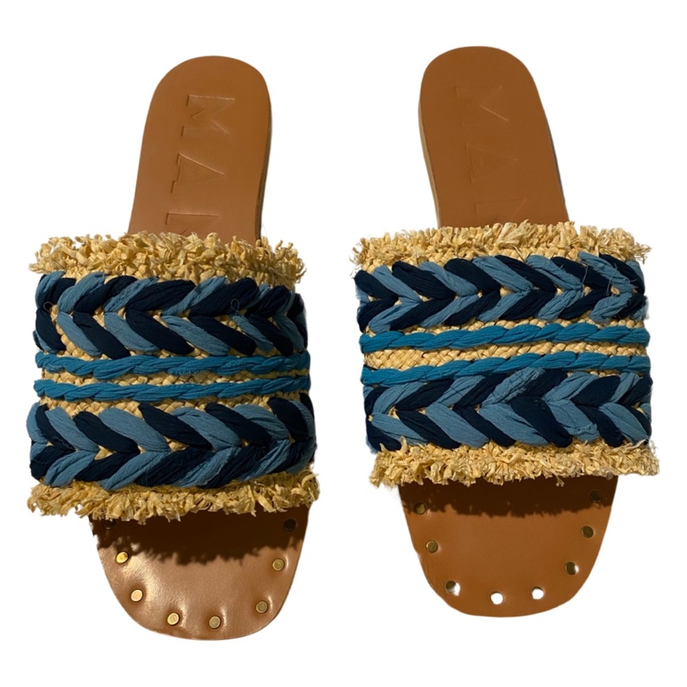 Manebi raffia/chiffon slides. EUC